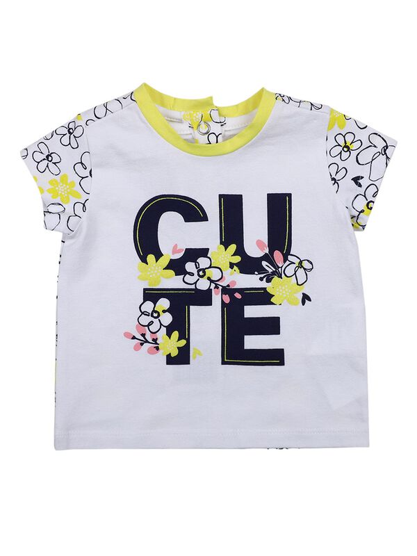 Girls White Printed Short Sleeve Knitted T- Shirt image number 0